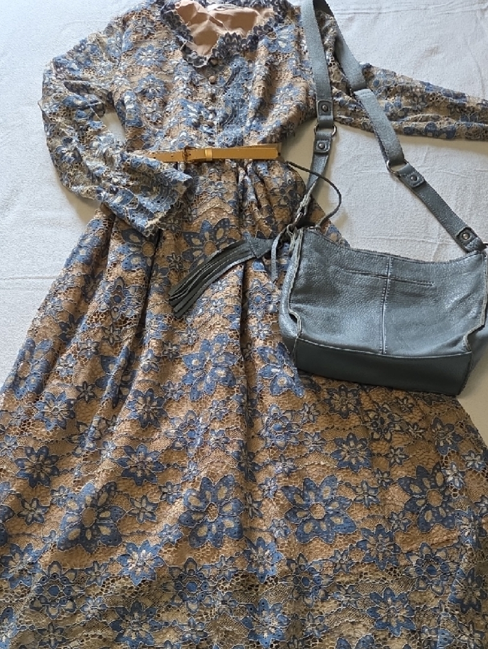 Blue Lace Overlay Maxi Dress with Nude Lining